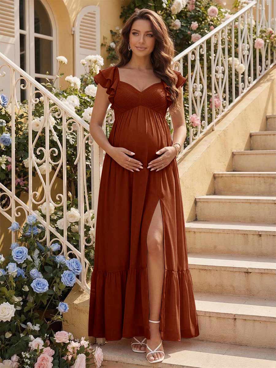 A-Line/Princess Sweetheart Ankle-Length Maternity Bridesmaid Dresses With Ruffles &amp;Split Side