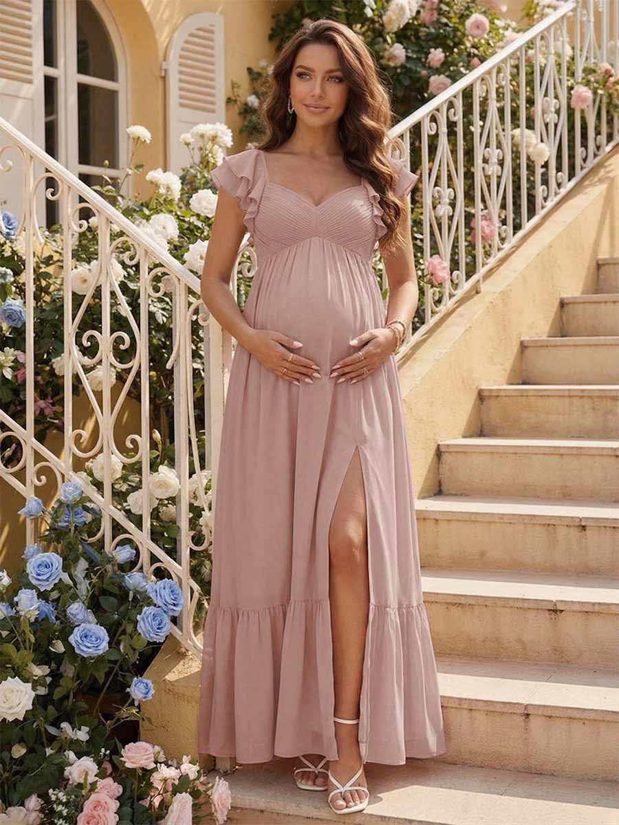 Lavetir Dark Royal Blue A-Line/Princess Sweetheart Ankle-Length Maternity Bridesmaid Dresses With Ruffles &Split Side 2026
