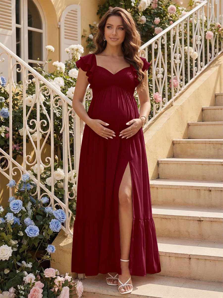 A-Line/Princess Sweetheart Ankle-Length Maternity Bridesmaid Dresses With Ruffles &amp;Split Side