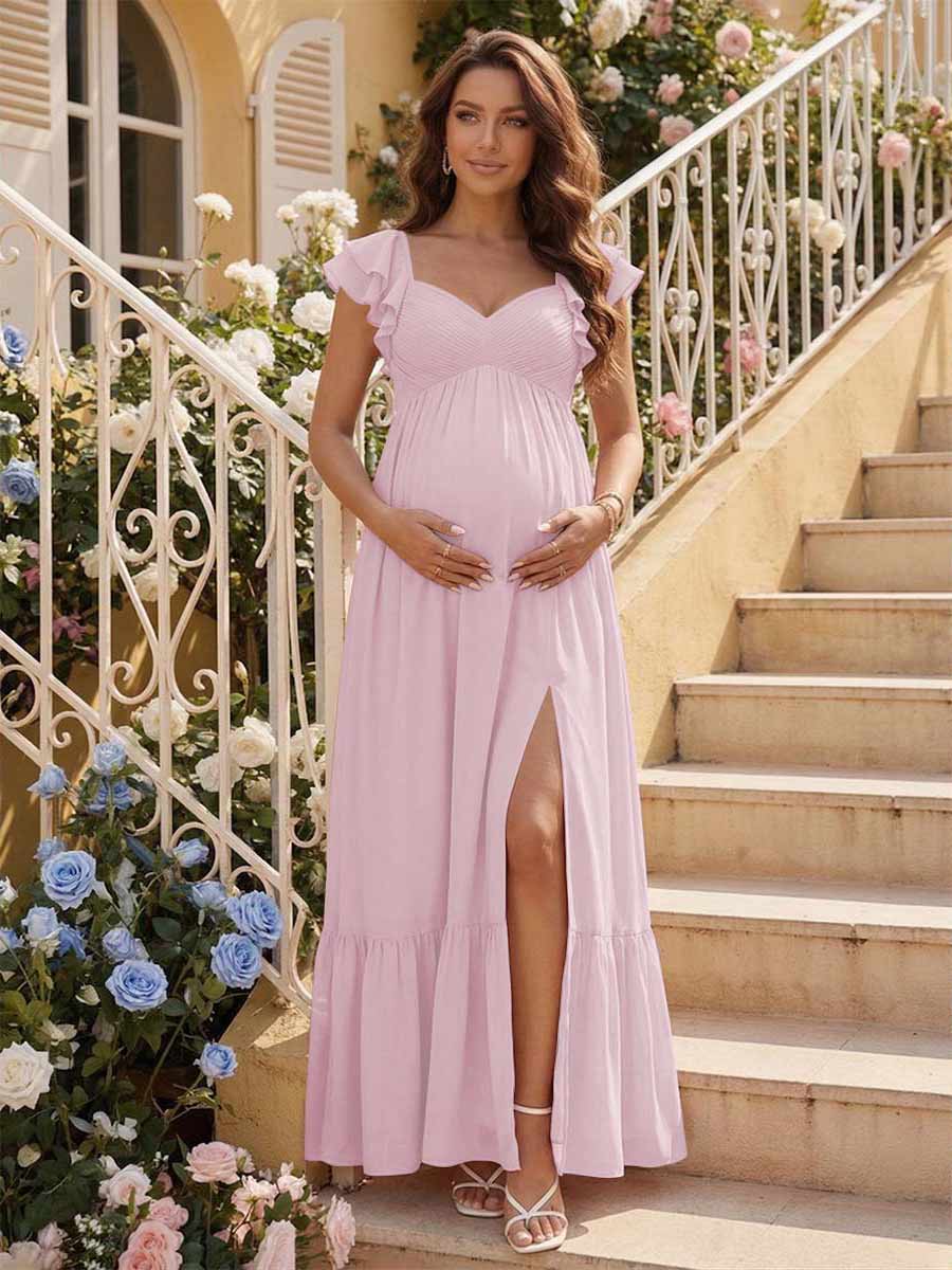 A-Line/Princess Sweetheart Ankle-Length Maternity Bridesmaid Dresses With Ruffles &amp;Split Side