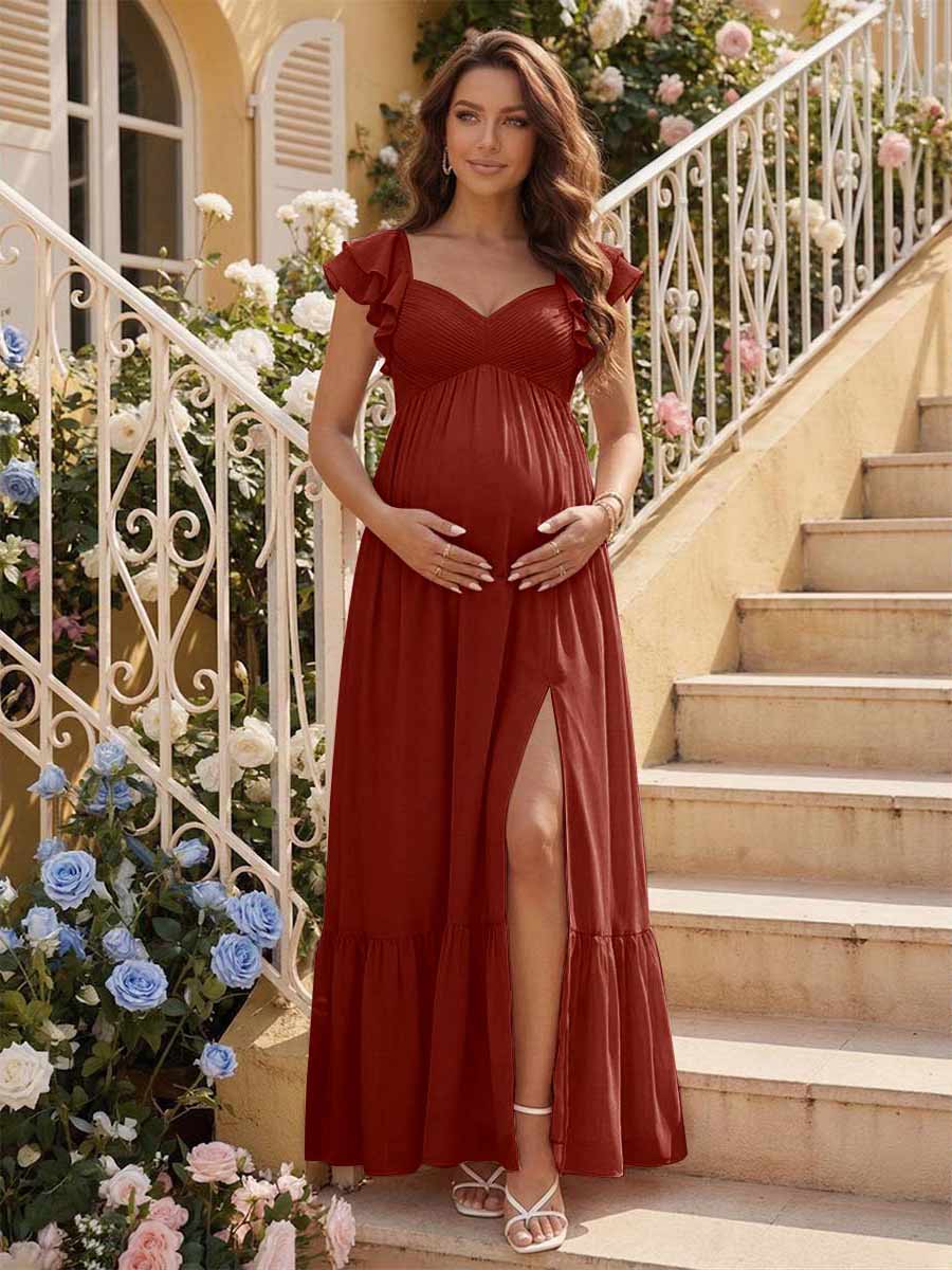A-Line/Princess Sweetheart Ankle-Length Maternity Bridesmaid Dresses With Ruffles &amp;Split Side
