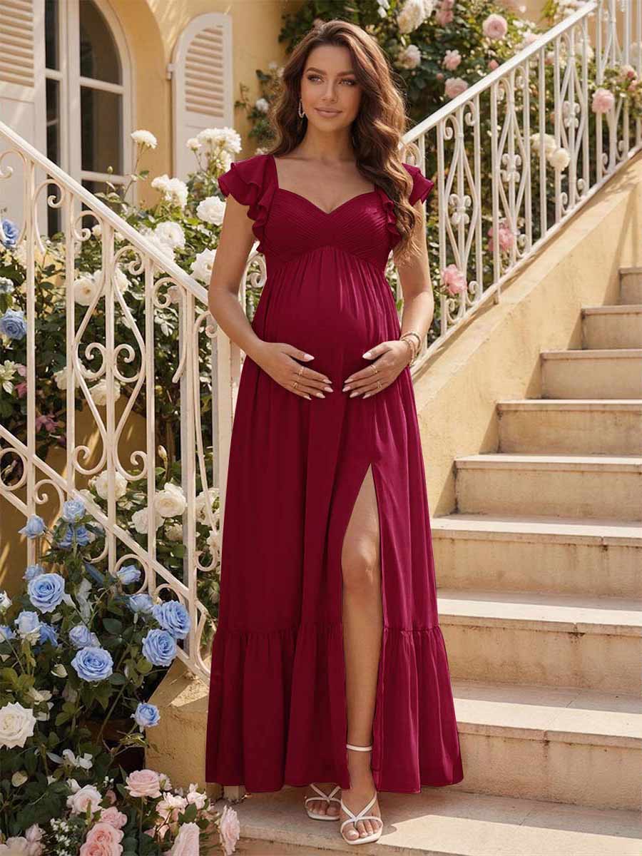 A-Line/Princess Sweetheart Ankle-Length Maternity Bridesmaid Dresses With Ruffles &amp;Split Side