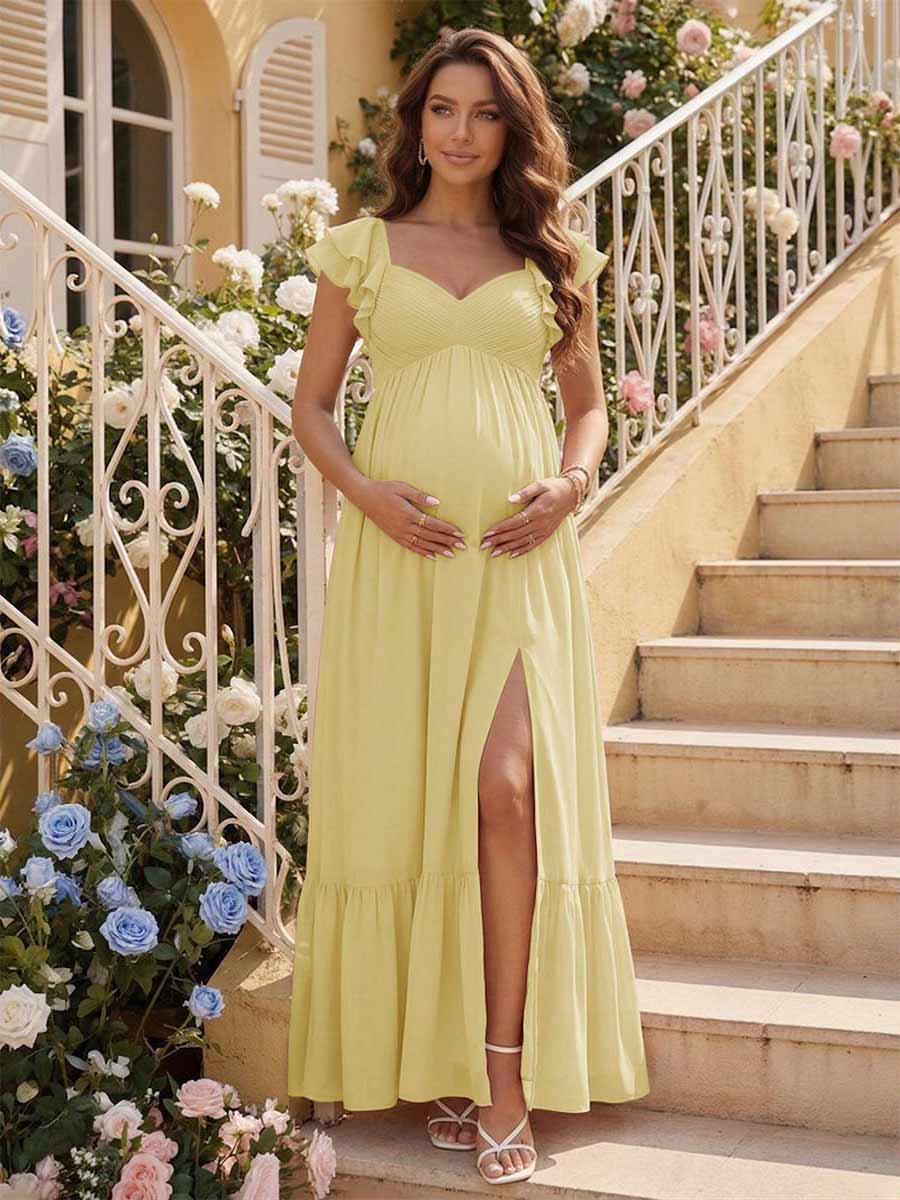 A-Line/Princess Sweetheart Ankle-Length Maternity Bridesmaid Dresses With Ruffles &amp;Split Side
