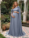 A-Line/Princess One-Shoulder Floor-Length Maternity Wedding Guest Dresses with Pleated & 3D Floral