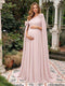 A-Line/Princess One-Shoulder Floor-Length Maternity Wedding Guest Dresses with Pleated & 3D Floral