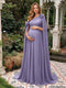 A-Line/Princess One-Shoulder Floor-Length Maternity Wedding Guest Dresses with Pleated & 3D Floral