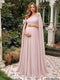 A-Line/Princess One-Shoulder Floor-Length Maternity Wedding Guest Dresses with Pleated & 3D Floral