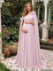 A-Line/Princess One-Shoulder Floor-Length Maternity Wedding Guest Dresses with Pleated & 3D Floral