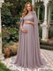 A-Line/Princess One-Shoulder Floor-Length Maternity Wedding Guest Dresses with Pleated & 3D Floral