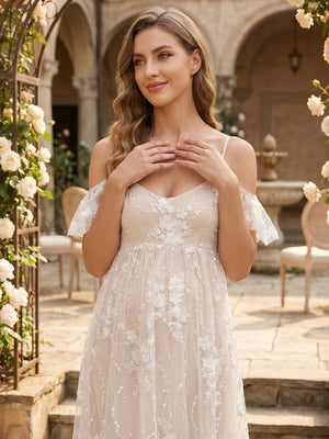 A-Line/Princess Cold Shoulder Spaghetti Straps Sleeveless Floor-Length Maternity Wedding Dresses With Applique & Lace