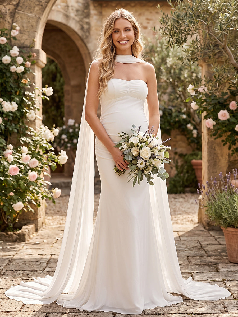 Lavetir Trumpet/Mermaid Strapless Sleeveless Floor-Length Maternity Wedding Dresses With Ruched 2026