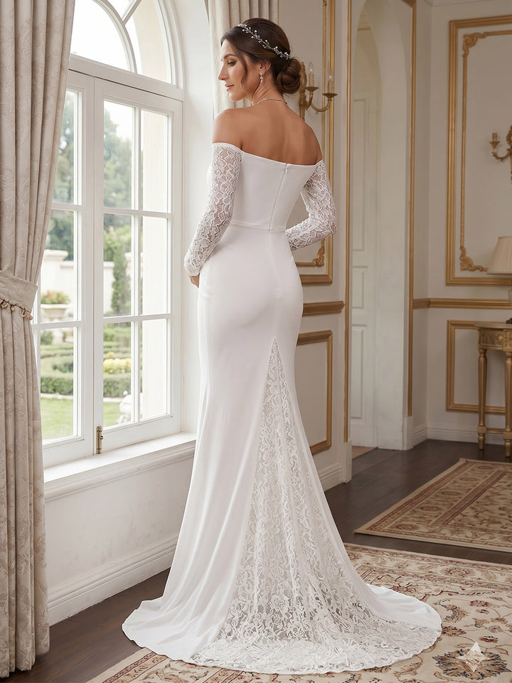 Trumpet/Mermaid Off the Shoulder Long Sleeves Floor-Length Maternity Wedding Dresses With Applique
