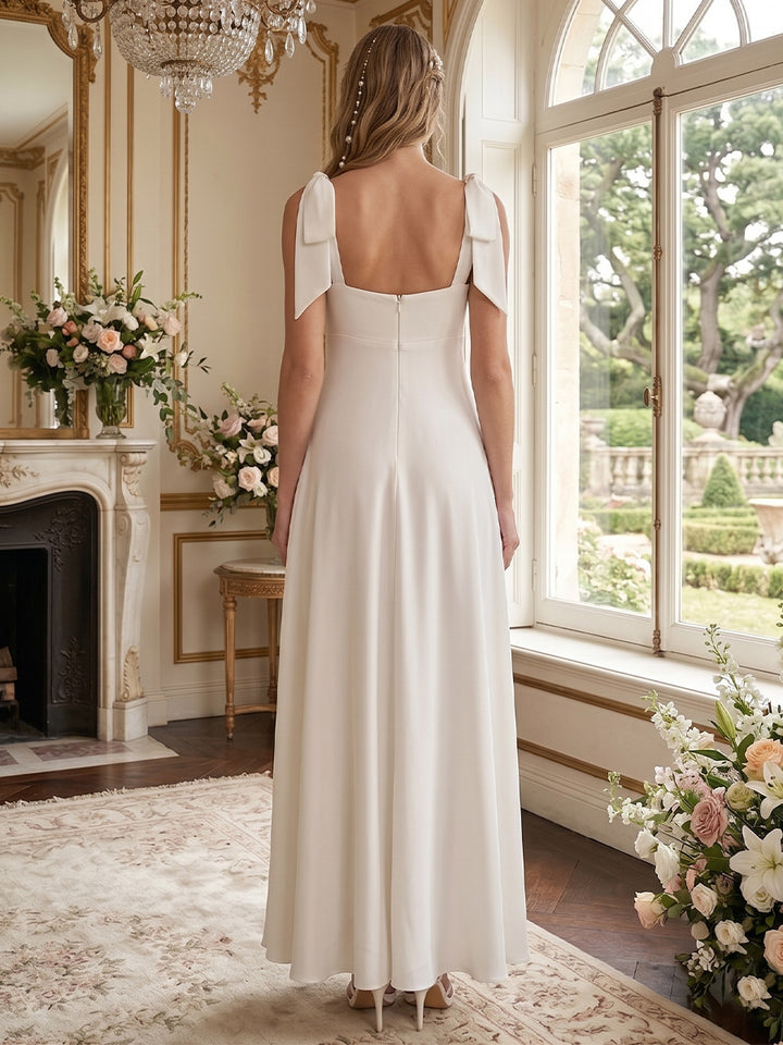 A-Line/Princess Square Neck Sleeveless Ankle-Length Maternity Wedding Dresses With Bowknot