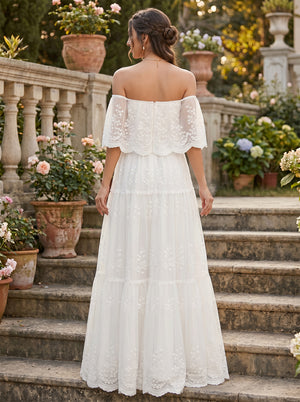 A-Line/Princess  Off the Shoulder Half Sleeves Floor-Length Maternity Wedding Dresses With Lace
