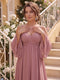 A-Line/Princess Cold Shoulder Long Sleeves Floor-Length Maternity Bridesmaid Dresses With Bowknot & Pleats