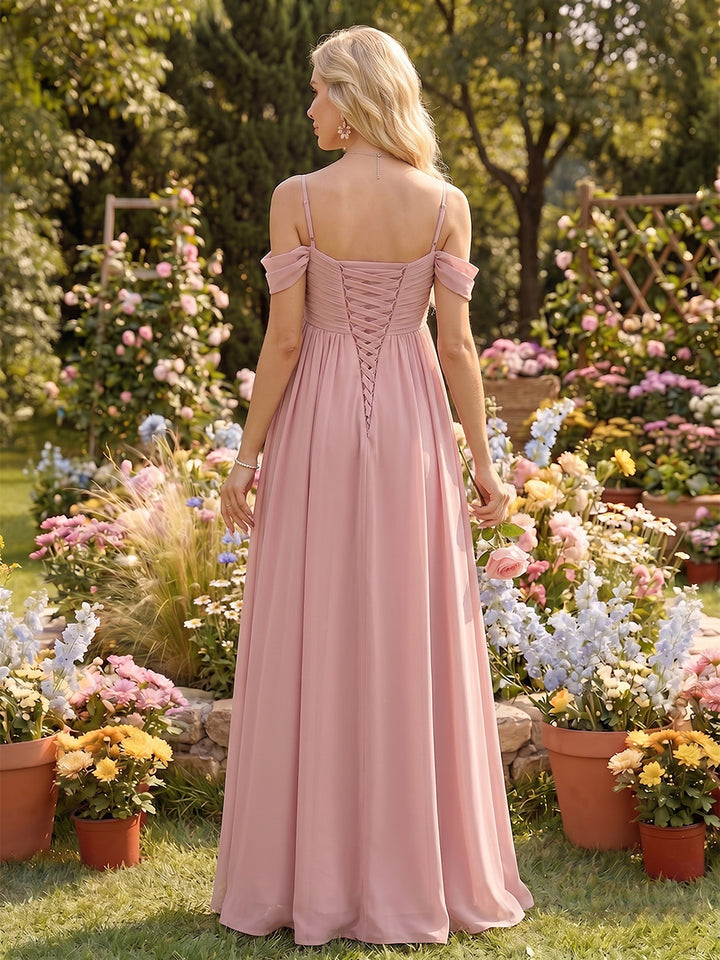 A-Line/Princess Cold Shoulder Sleeveless Floor-Length Maternity Bridesmaid Dresses With Pleats