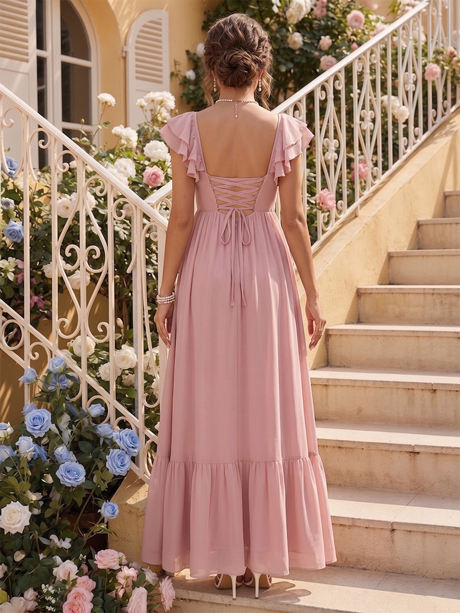 A-Line/Princess Sweetheart Short Sleeves Ankle-Length Maternity Bridesmaid Dresses With Ruffles