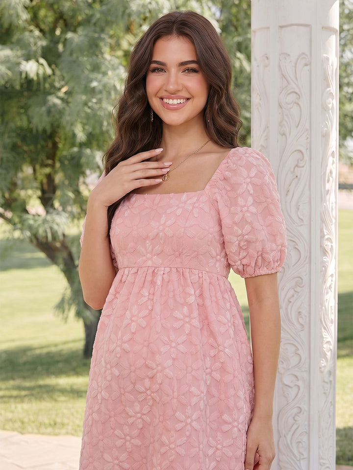 A-Line/Princess Square Neck Short Sleeves Knee-Length Maternity Wedding Guest Dresses With Floral Print