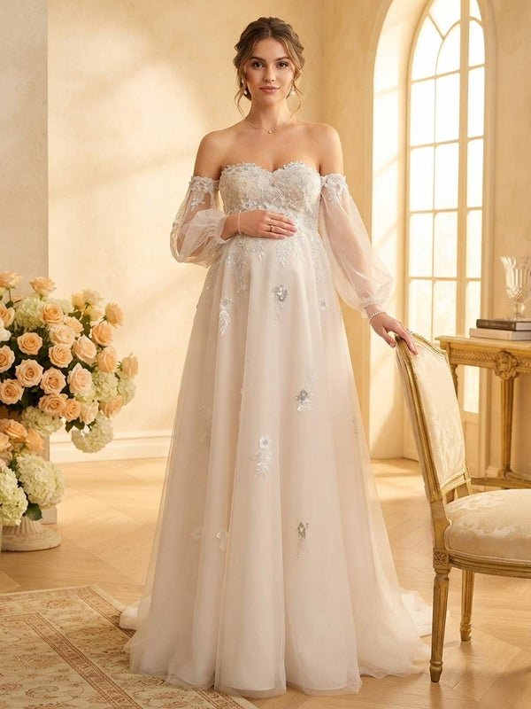 maternity wedding dress Silky Satin Straps A-line Tired Boho nude beige maternity wedding dress with lace bodice New Maternity Wedding Dresses