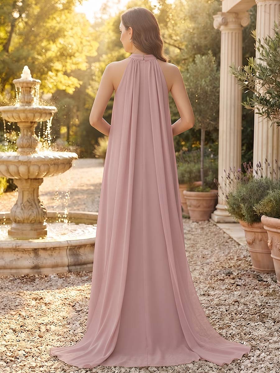A-Line/Princess Halter Sleeveless Floor-Length Maternity Bridesmaid Dresses with Scarf &amp; Pleats