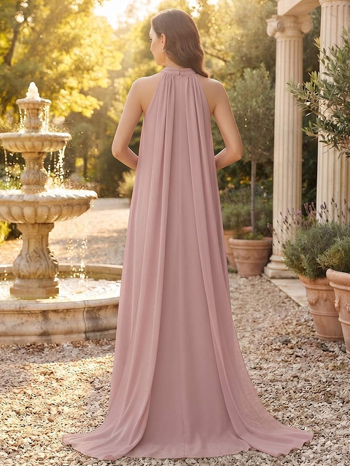 A-Line/Princess Halter Sleeveless Floor-Length Maternity Bridesmaid Dresses with Scarf &amp; Pleats