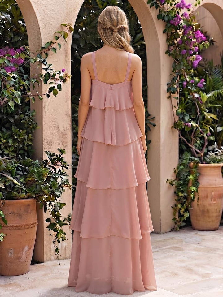 A-Line/Princess Halter Sleeveless Floor-Length Maternity Bridesmaid Dresses With Ruffles &amp; 3D Floral