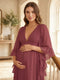 A-Line/Princess V-Neck 3/4 Sleeves Floor-Length Maternity Bridesmaid Dresses With Ruffle