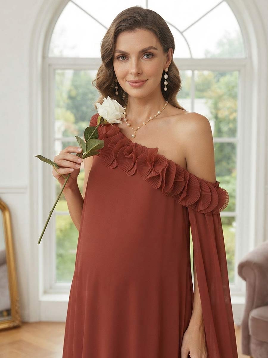 A-Line/Princess One Shoulder Asymmetrical Floor-Length Maternity Bridesmaid Dresses With Ruffles