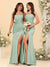 Sheath/Column Spaghetti Straps Long Formal Dresses with Split Side & Ruched