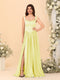 A-Line/Princess V-Neck Sleeveless Long Bridesmaid Dresses with Side Slit & Pleats