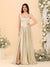 A-Line/Princess V-Neck Sleeveless Long Bridesmaid Dresses with Side Slit & Pleats