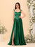 A-Line/Princess V-Neck Sleeveless Long Bridesmaid Dresses with Side Slit & Pleats