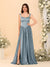 A-Line/Princess V-Neck Sleeveless Long Bridesmaid Dresses with Side Slit & Pleats