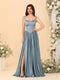A-Line/Princess V-Neck Sleeveless Long Bridesmaid Dresses with Side Slit & Pleats