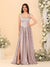 A-Line/Princess V-Neck Sleeveless Long Bridesmaid Dresses with Side Slit & Pleats