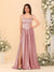 A-Line/Princess V-Neck Sleeveless Long Bridesmaid Dresses with Side Slit & Pleats