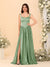 A-Line/Princess V-Neck Sleeveless Long Bridesmaid Dresses with Side Slit & Pleats