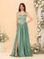 A-Line/Princess V-Neck Sleeveless Long Bridesmaid Dresses with Side Slit & Pleats