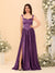 A-Line/Princess V-Neck Sleeveless Long Bridesmaid Dresses with Side Slit & Pleats