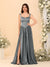 A-Line/Princess V-Neck Sleeveless Long Bridesmaid Dresses with Side Slit & Pleats