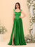 A-Line/Princess V-Neck Sleeveless Long Bridesmaid Dresses with Side Slit & Pleats