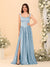 A-Line/Princess V-Neck Sleeveless Long Bridesmaid Dresses with Side Slit & Pleats