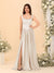 A-Line/Princess V-Neck Sleeveless Long Bridesmaid Dresses with Side Slit & Pleats