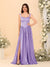 A-Line/Princess V-Neck Sleeveless Long Bridesmaid Dresses with Side Slit & Pleats