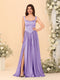 A-Line/Princess V-Neck Sleeveless Long Bridesmaid Dresses with Side Slit & Pleats