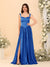 A-Line/Princess V-Neck Sleeveless Long Bridesmaid Dresses with Side Slit & Pleats