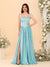 A-Line/Princess V-Neck Sleeveless Long Bridesmaid Dresses with Side Slit & Pleats