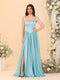 A-Line/Princess V-Neck Sleeveless Long Bridesmaid Dresses with Side Slit & Pleats