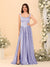 A-Line/Princess V-Neck Sleeveless Long Bridesmaid Dresses with Side Slit & Pleats