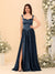 A-Line/Princess V-Neck Sleeveless Long Bridesmaid Dresses with Side Slit & Pleats